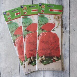 NWT -  (60) Wilton Red and Green Treat Party Bags 4"x2"x9.5"
